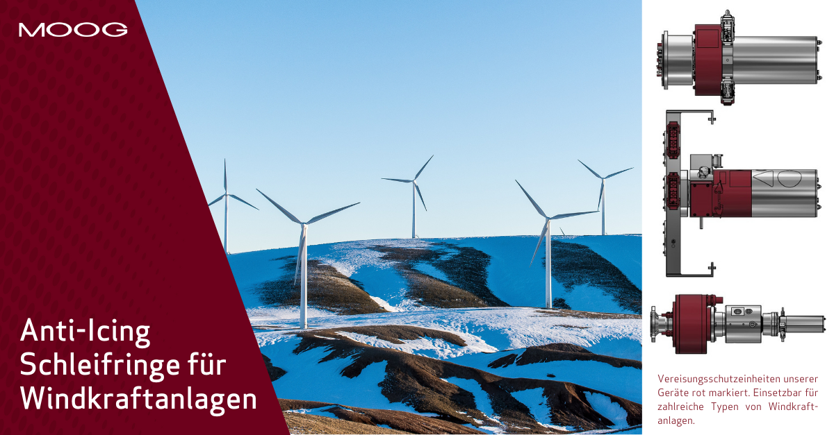 Moog GAT Anti-Icing Schleifringe uns Windturbinen in Winterlandschaft