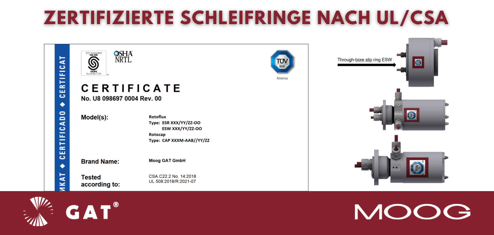 Moog GAT Schleifringe mit UL/CSA Zertifikat