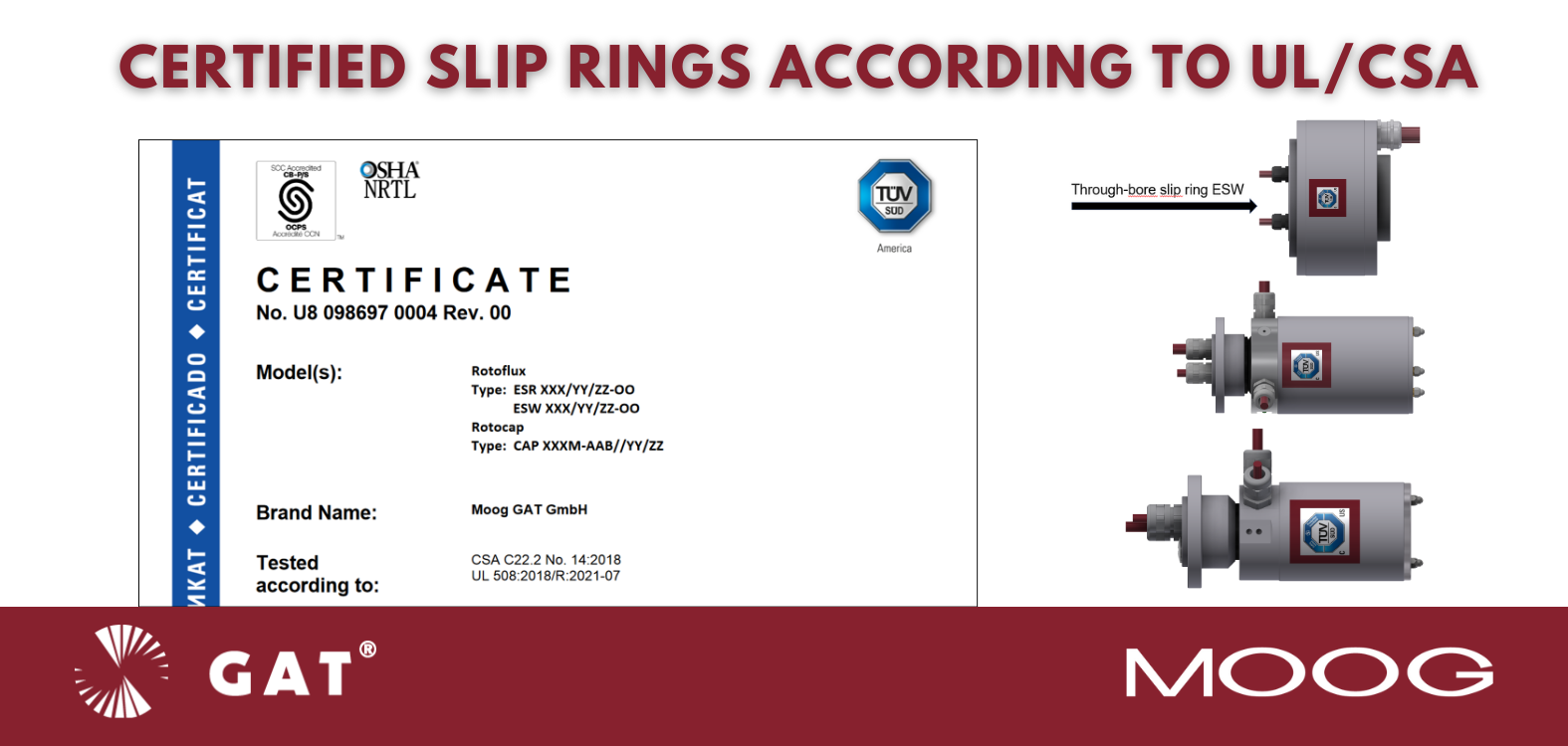 Moog GAT slip rings with UL/CSA certificate
