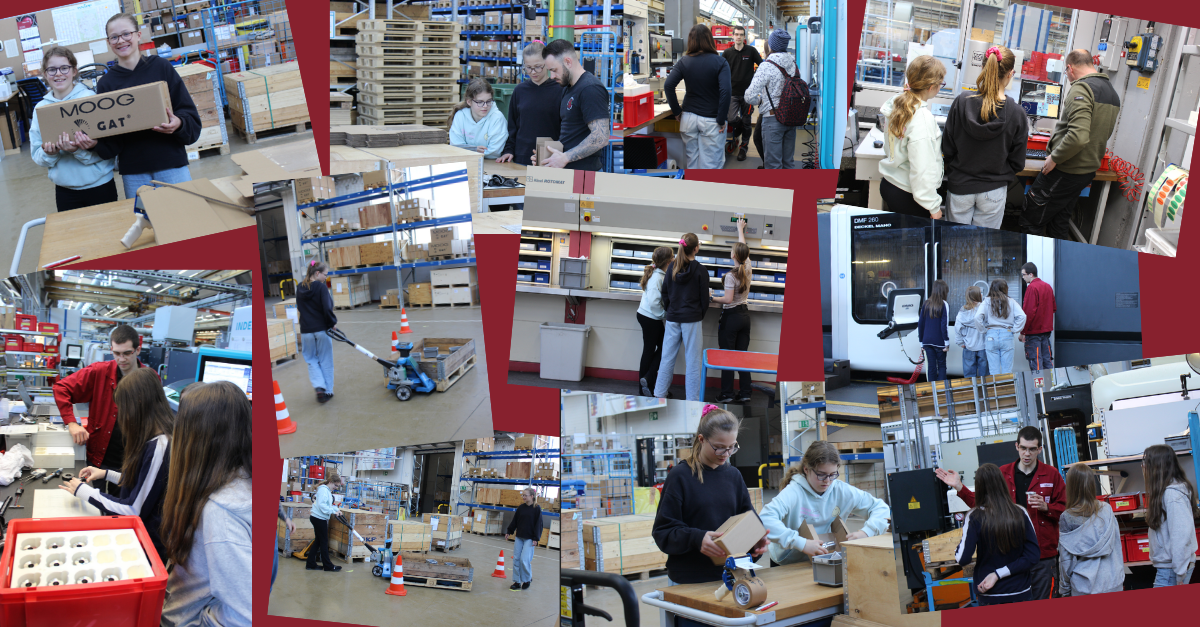 Collage of Girls' Day activities at Moog GAT