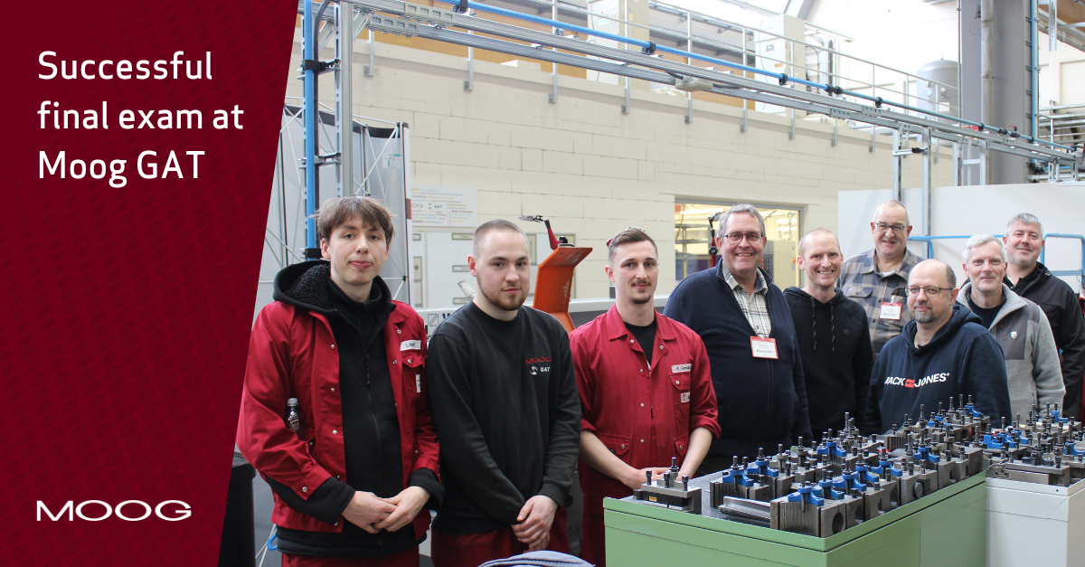 Moog GAT trainees, examiners, and supervisors after completing the final exams